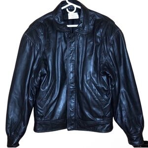 Y2K 1980s Andrew Marc Vintage Black Leather Bomber Jacket